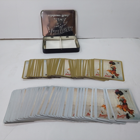 Anheuser Busch Budweiser Budweiser Girl 2-Decks Playing Cards in Tin Box 1991 - Picture 2 of 8
